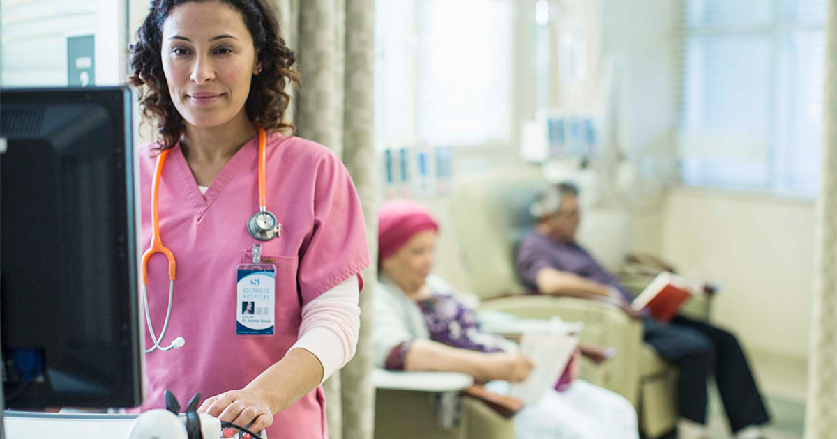 Doctor working in infusion room