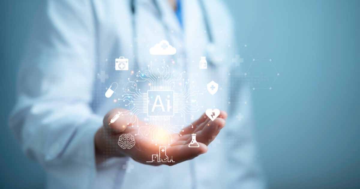 Doctor holding CGI AI icons