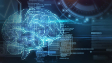 A digital graphic of a brain and columns of data