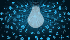 Lots of ideas around AI symbolized by a lightbulb