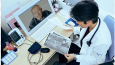 Doctor conducting telehealth appointment