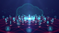 Abstract of a connected network with a cloud in the background