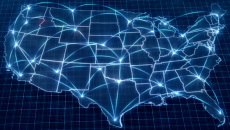 Points on a US map connected with curved lines