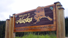"Welcome to Alaska" sign
