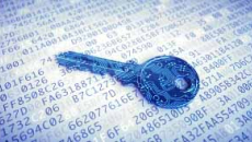 digital render of a key made of binary code