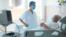 A patient in a hospital bed