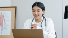 A doctor speaking on video chat