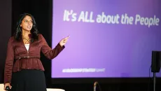 Rachini Moosavi, chief analytics officer for UNC Health, speaks at the AI Leadership Strategy Summit in Chicago on Thursday.