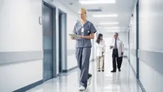 Clinicians in hospital hallway