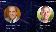 Dr. Richard Milani, Sutter Health, and Trevor Berceau, Epic_Abstract digital flow particles Photo by ebrublue10/iStock/Getty Images Plus