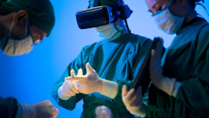An operation where a surgeon uses virtual reality glasses