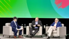 From left, Gil Bashe of FINN Partners; Hal Wolf, president and CEO of HIMSS; and Dr. Isaac Kohane of Harvard Medical School