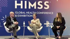 From left: Haipeng (Mark) Zhang, acting assistant under secretary for health (AUSH), discovery, education and affiliate networks (DEAN) at the U.S. Department of Veteran Affairs; Sarah Hatchett, SVP and CIO at Cleveland Clinic; and Rachel Coren, VP and associate CIO at Cedars-Sinai Health System