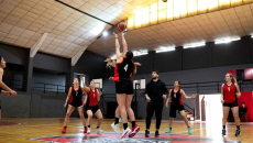 Basketball players playing