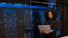 Cybersecurity professional in server room