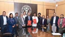 Officials from both All India Institute of Medical Sciences and Indraprastha Institute of Information Technology-Delhi during the signing of a memorandum of understanding