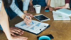 A business team during a brain storming session