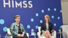 Tanya Zucconi, left, COO of ZGM, and Tina Burbine, VP of care innovation at Healthlink Advisors, speak at the HIMSS22 conference in Orlando.