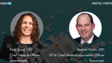 Dr. Nele Jessel at athenahealth and Dr. Andrew Mellin at Surescripts_ Pills and credit card and calculator Photo by Andrii Zastrozhnov/iStock/Getty Images Plus