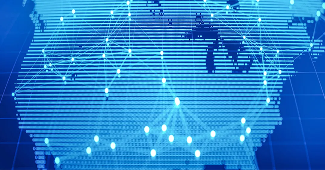 Graphic showing connected points on a map of North America
