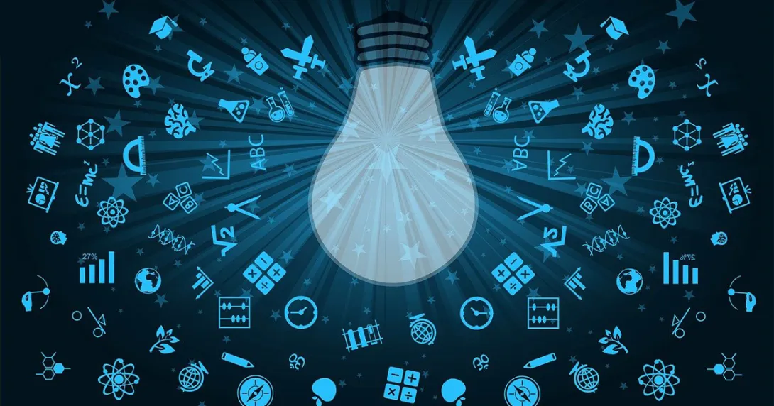 Lots of ideas around AI symbolized by a lightbulb