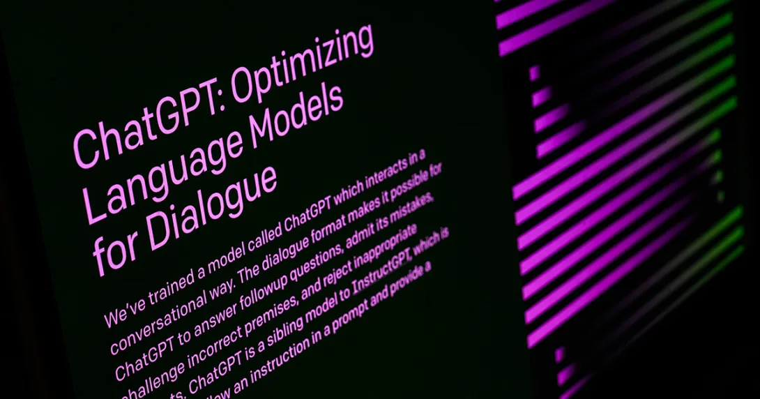 A screen explains Chat-GPT is AI designed to optimize dialogue.