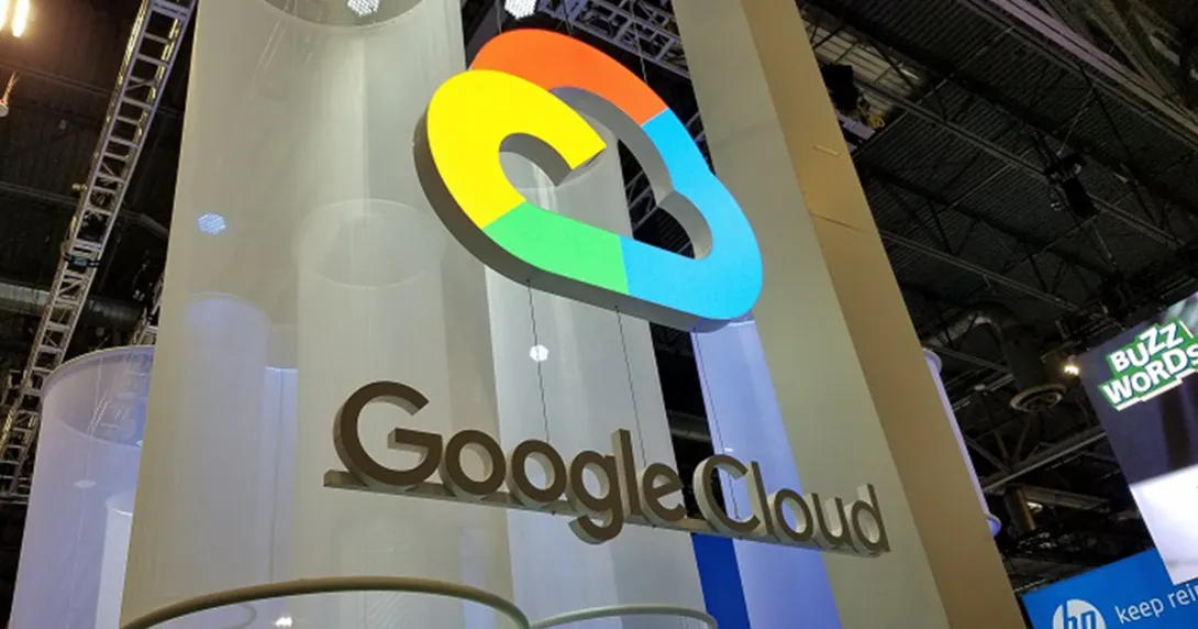 Google Cloud logo hanging at trade show
