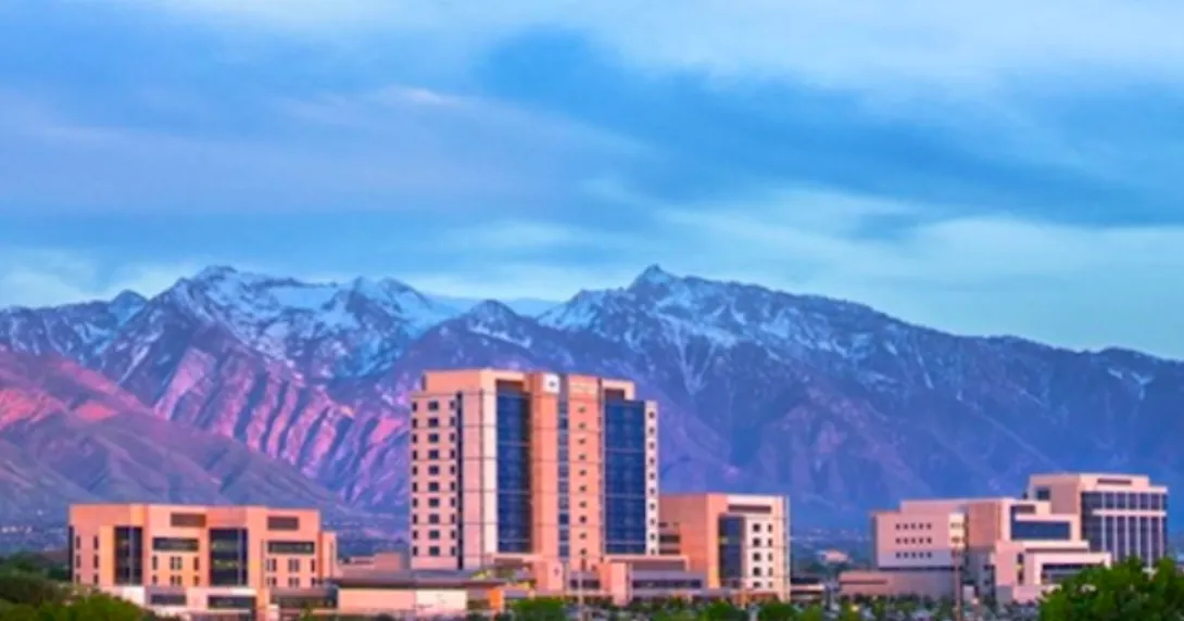 Intermountain Healthcare complex with mountains in background