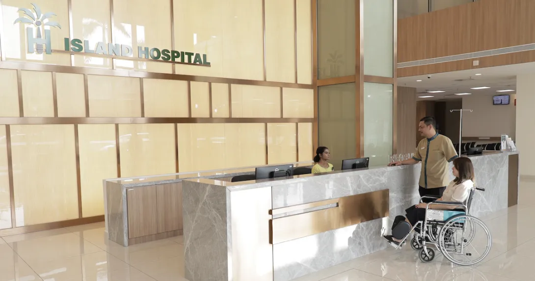 Reception counter at Island Hospital