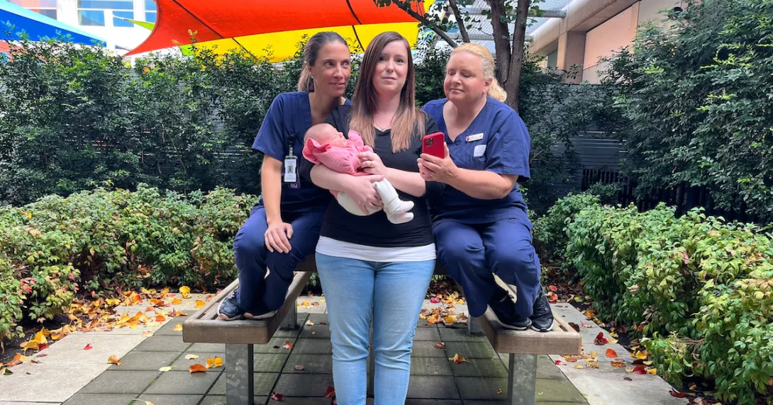 A patient under the Northern Adelaide Local Health Network's Pregnancy Online Platform programme with their midwives.