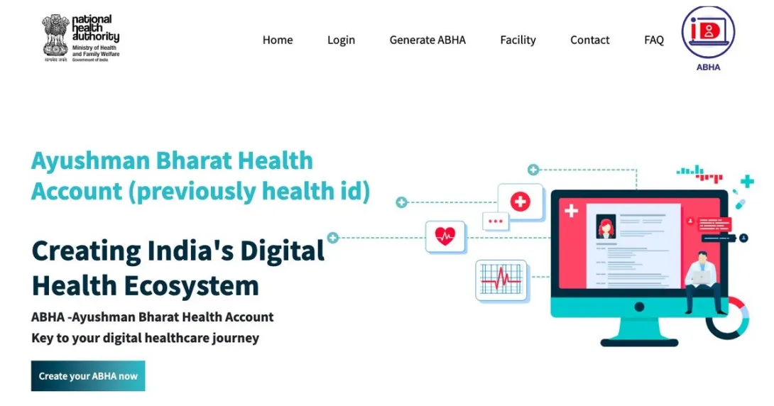 Website of the Ayush Bharat Health Account