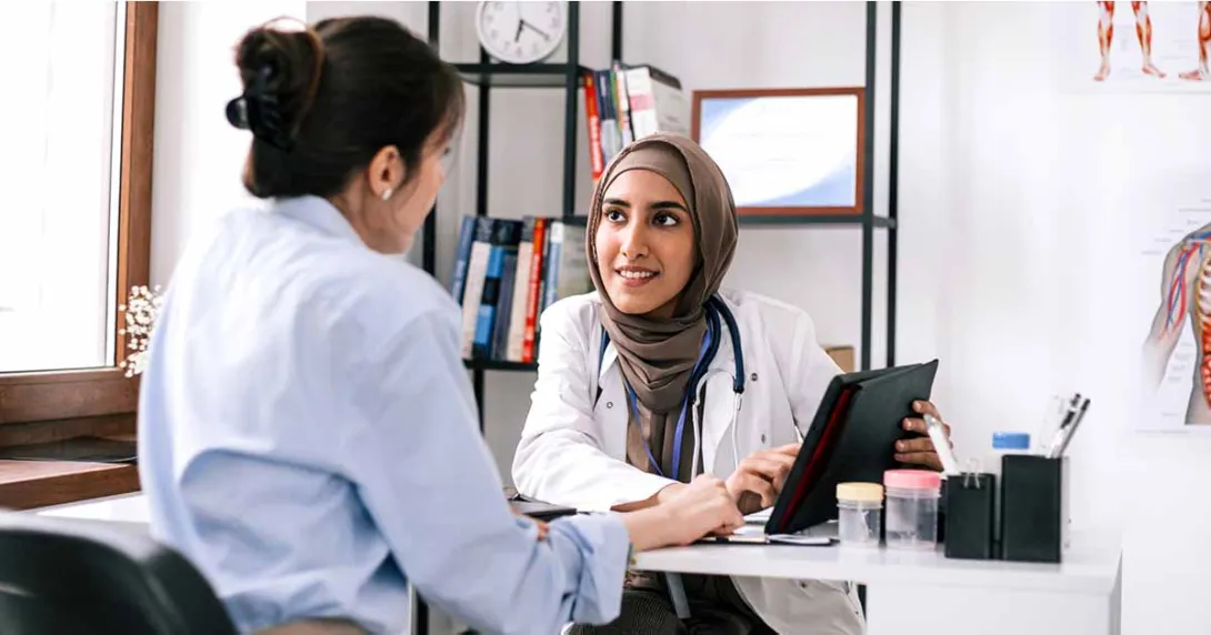 Patient talking to doctor