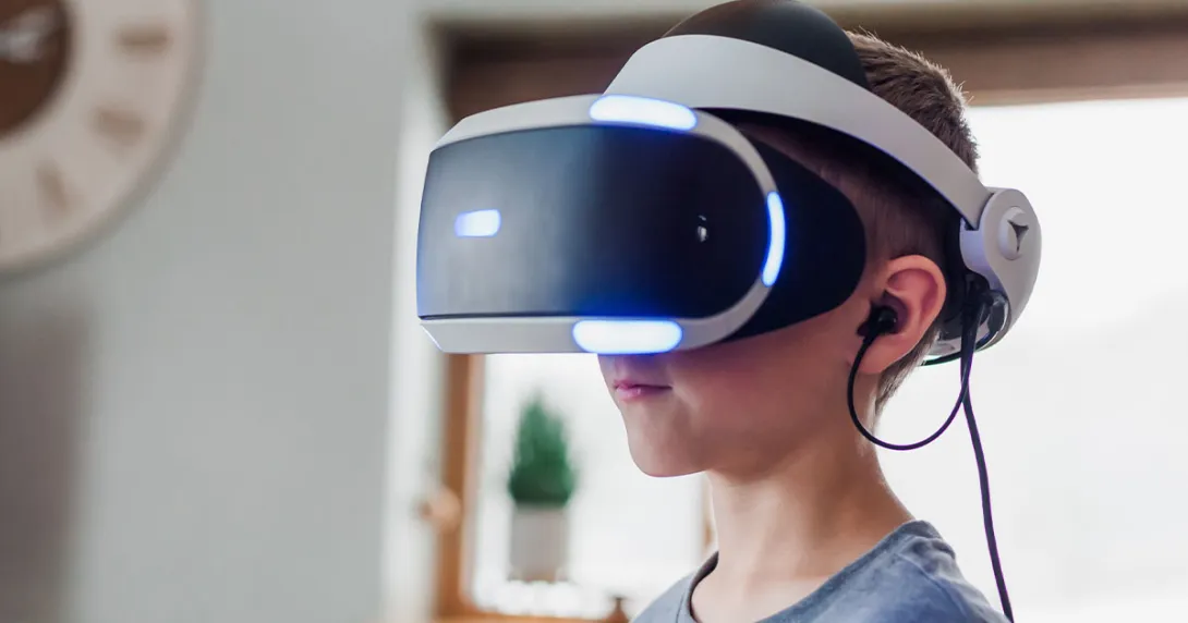 Person wearing VR goggles at doctor's office
