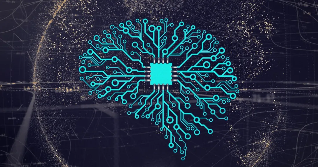 Brain graphic filled in with circuit board abstract