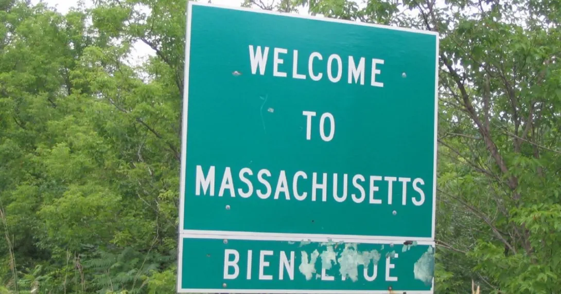 A welcome to Massachusetts sign