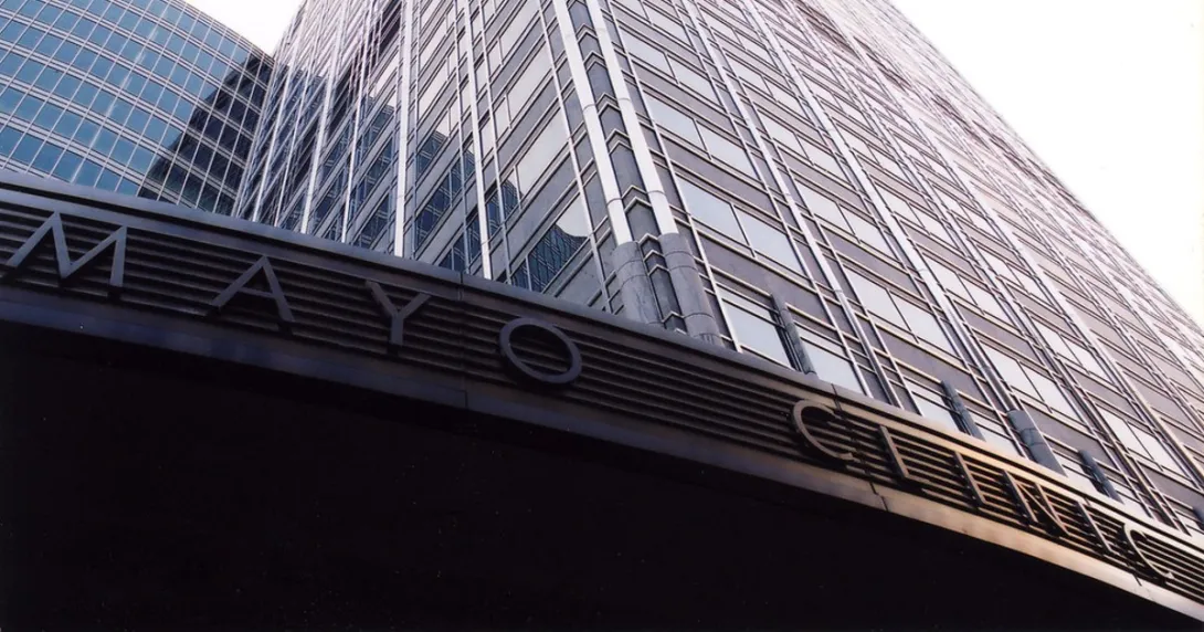 Mayo Clinic letters on building entrance