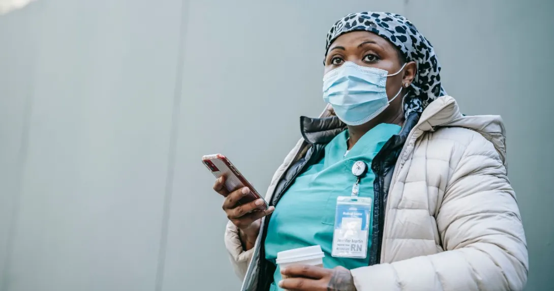 A nurse texting