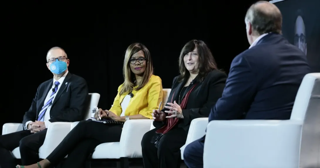 Panelists onstage at the HIMSS21 keynote