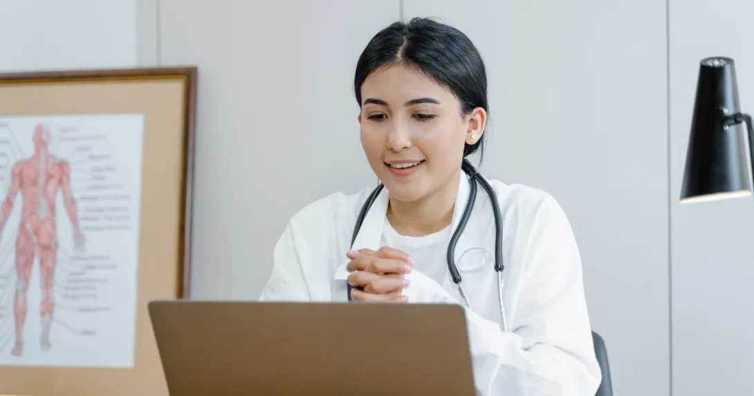 A doctor speaking on video chat