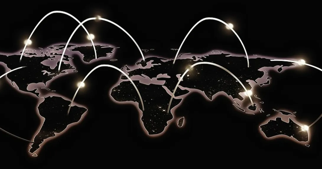World map connected by points