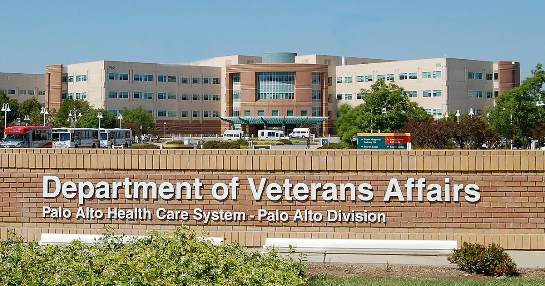 VA Palo Alto building and sign on wall in front