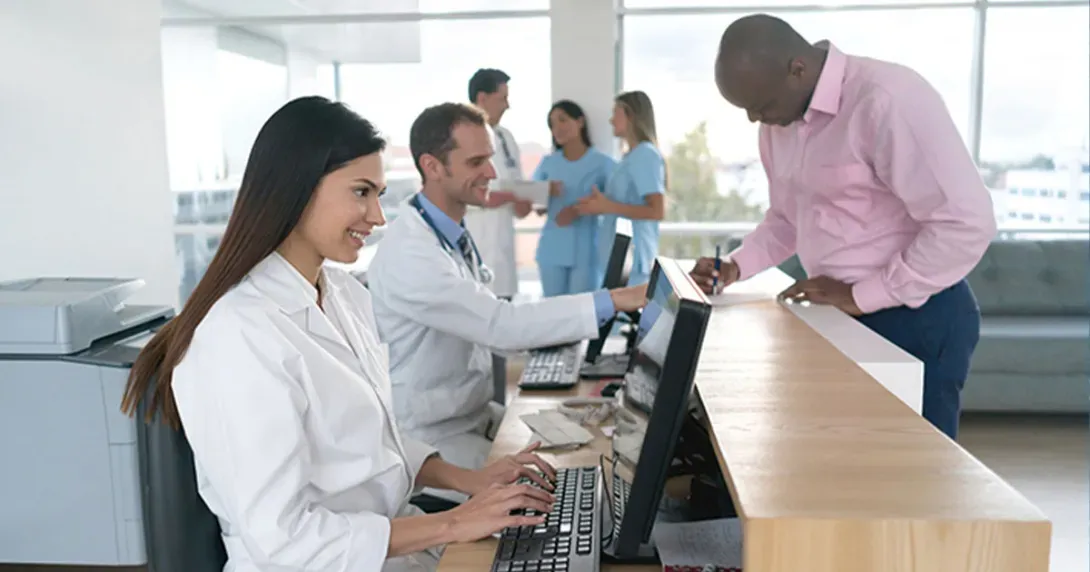 Patient checks in at doctor's office