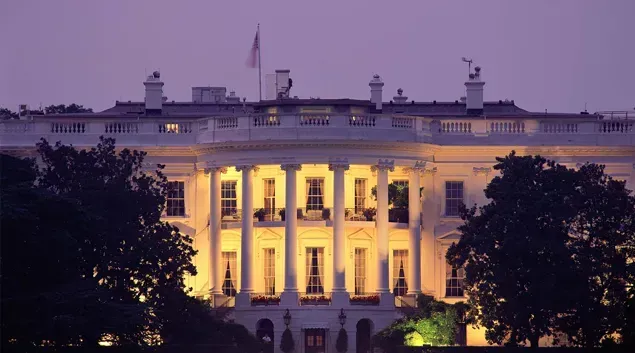 The White House lit up at night