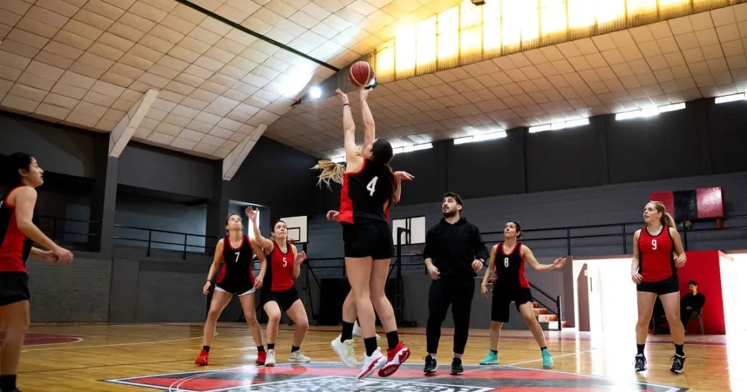 Basketball players playing