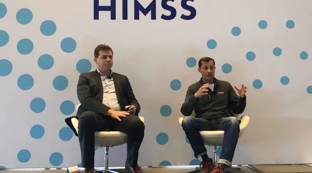 Brian Scarpelli, left, executive director of Connected Health Initiative and Robert Jarrin, strategic advisor for ResMed, presented "The Future of Digital Health Coding and Payment" at HIMSS23.