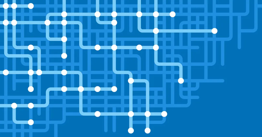 Abstract of lines and curves intersecting at dots