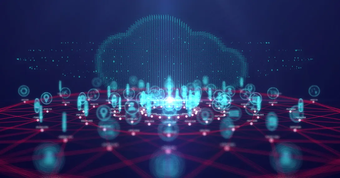 Points on a grid with a cloud graphic