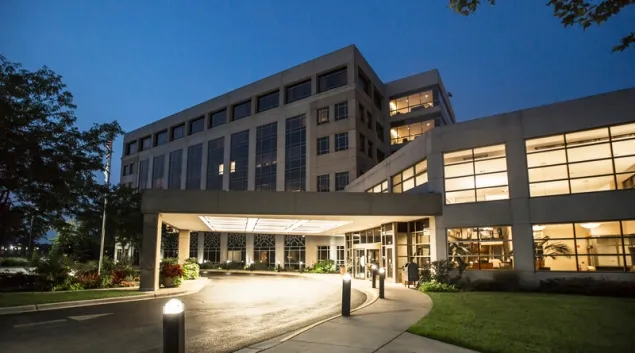 Hospital campus at night