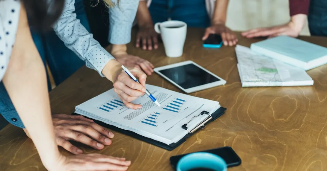 A business team during a brain storming session