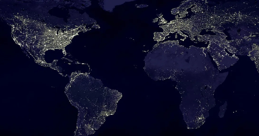 A map of the earth with points indicating habitation